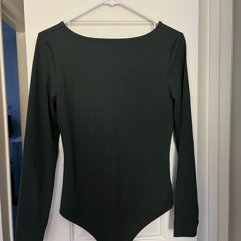 nuuds Dark Green Long Sleeve Open Back Bodysuit NWT